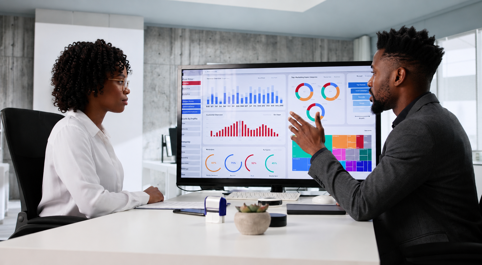 Veritas Data Services team reviewing an analytics dashboard